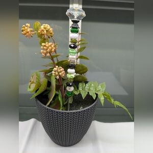 Green & White Beaded Fairy Garden/Plant/Garden Stake